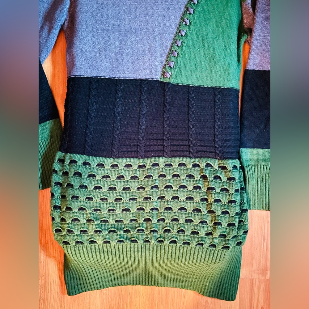 Colorful Patchwork Women's Sweater Turtleneck - Picture 2 of 9